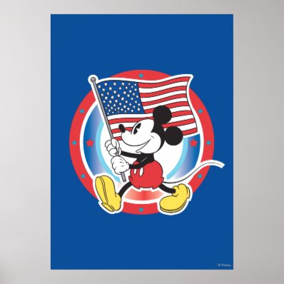 Mickey Mouse Parade With US Flag Poster