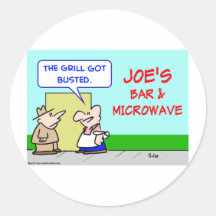 microonda del bar y grill de los joes reventada etiqueta redonda