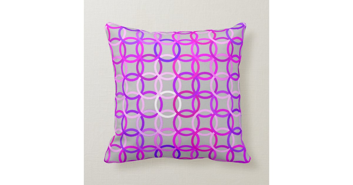 Mid-Century Modern circles, pink, violet and gray Throw Pillow Zazzle