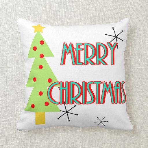 mid century modern merry christmas trees retro throw pillow Zazzle
