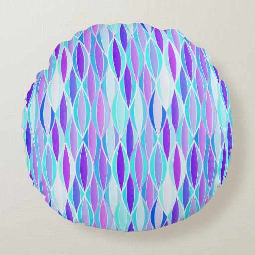Mid-Century Ribbon Print - violet and aqua Round Pillow Zazzle