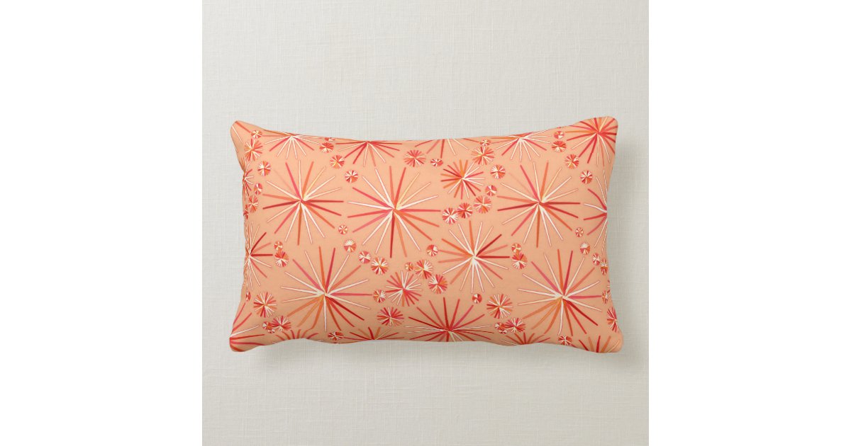 Mid Century Sputnik pattern, Shades of Coral Lumbar Pillow Zazzle