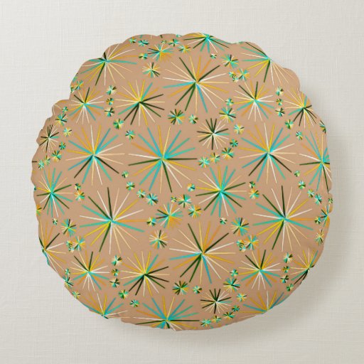 Mid Century Sputnik pattern, Taupe Tan Round Pillow Zazzle