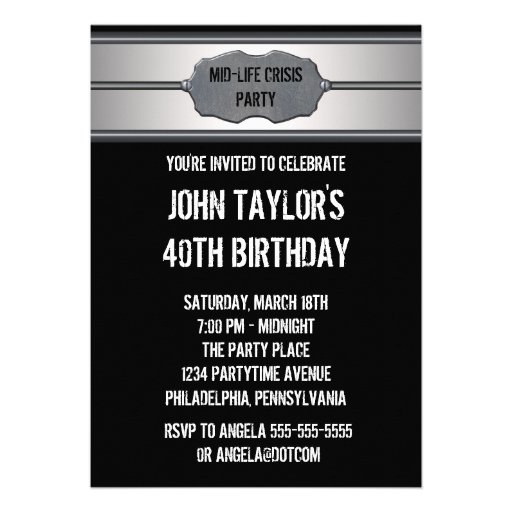 Mid Life Crisis Mans 40th Birthday Party Announcement