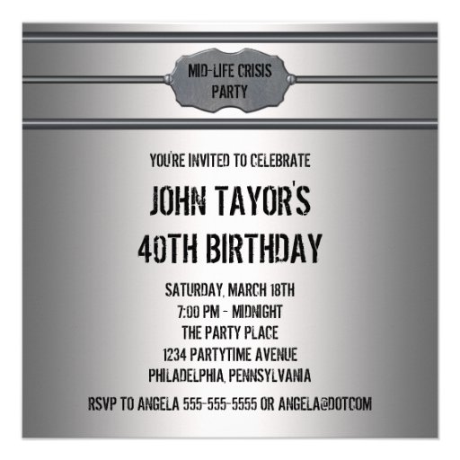 Mid Life Crisis Mans Black 40th Birthday Party Personalized Announcement
