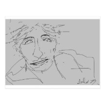 middle aged man with drunken eyes, by lalo peña post card