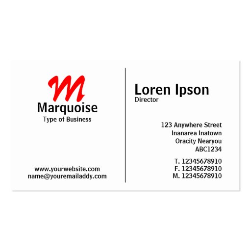 Middle Rule Monogram Business Card (front side)