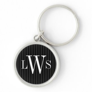 Midnight Black Pinstripe Monogram Gift Keychain keychain