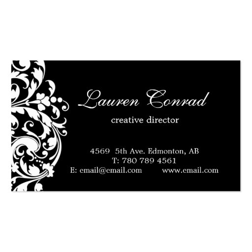Midnight Blossom-BLACK with Monogram Business Cards (front side)