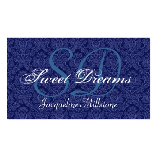 Midnight Blue and White Damask Custom Monogram Business Card Templates