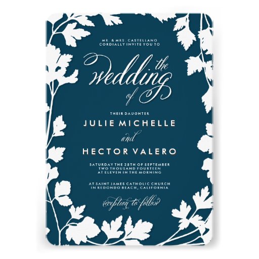 Midnight Blue Herb Garden Wedding Invitation