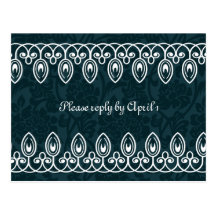 Midnight Blue Medieval Brocade rsvp Post Card