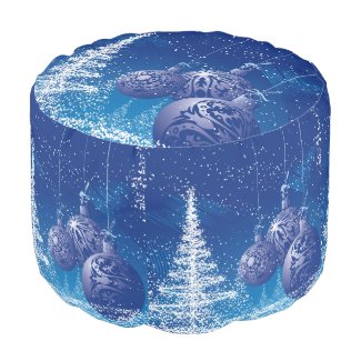 Midnight Blue Romantic Christmas Illustration Round Pouf
