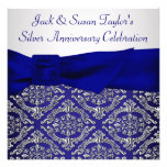 Midnight Blue Silver Damask 25th Anniversary Party Invitation