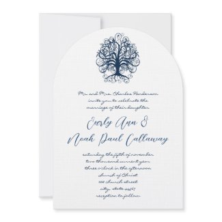 Midnight Blue Swirl Tree Wedding Invitation invitation