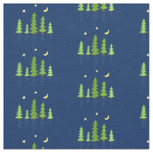 Midnight Forest with Trees Stars and Moon Fabric