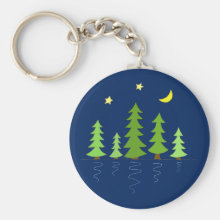 Midnight Forest with Trees Stars and Moon Basic Round Button Keychain