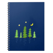 Midnight Forest with Trees Stars and Moon Spiral Notebooks