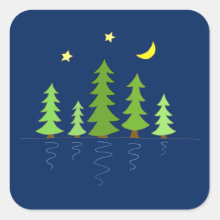 Midnight Forest with Trees Stars and Moon Square Sticker