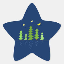 Midnight Forest with Trees Stars and Moon Star Sticker