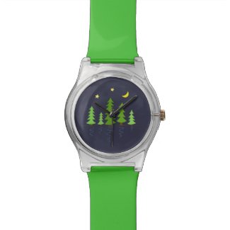 Midnight Forest with Trees Stars and Moon Watches