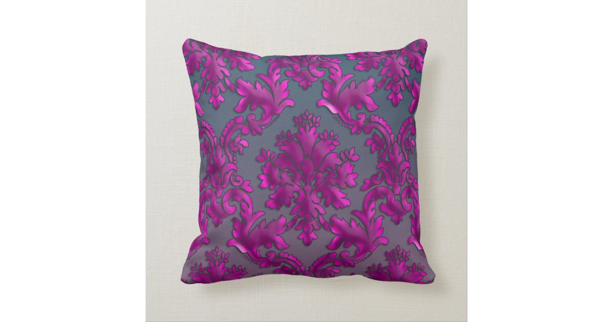 Midnight Fuchsia Damask Throw Pillow Zazzle