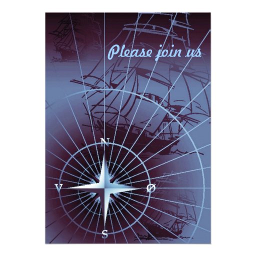Midnight Nautical Compass Sailing Ships Personalized Invitation