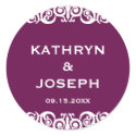 Midnight plum Victorian scroll wedding favor label sticker