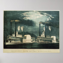 Midnight Race on the Mississippi, 1875 Print