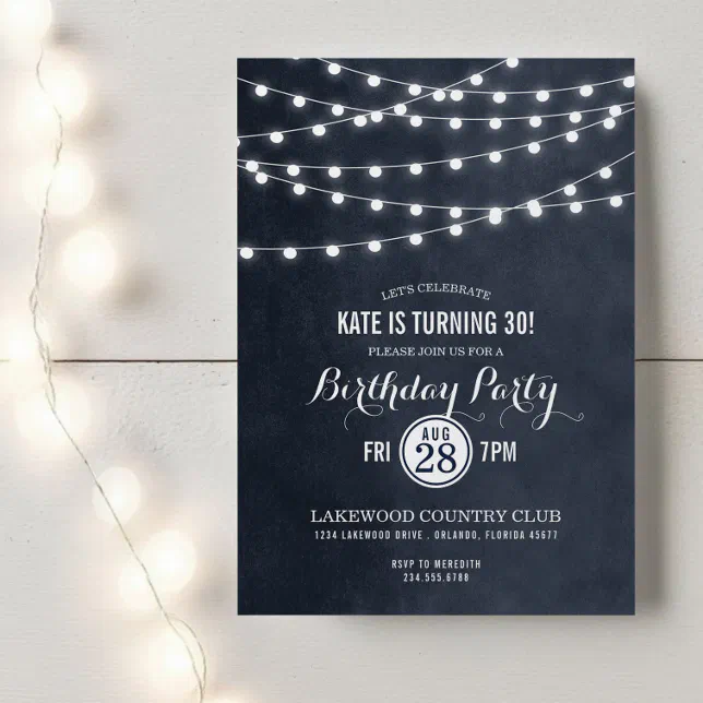 Midnight String Lights Birthday Party Invitation Zazzle