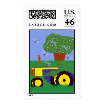 Midsummer Tractor & Dragonflies Postage Stamp
