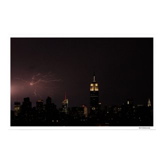 Midtown NYC Skyline with Spidery Lightning Strike Print