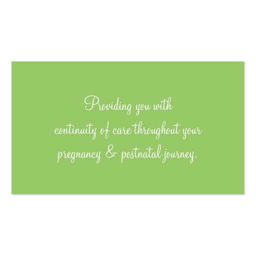 MIDWIFE CARD pregnant belly silhouette apple green Business Card Template (back side)