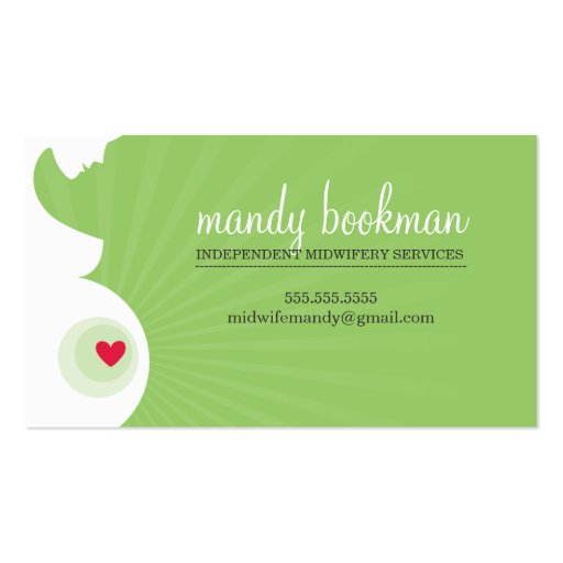 MIDWIFE CARD pregnant belly silhouette apple green Business Card Template