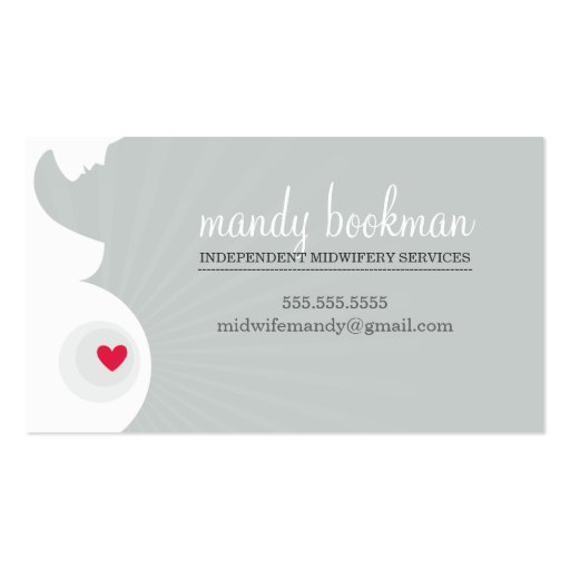 MIDWIFE DOULA CARD pregnant belly heart gray Business Card