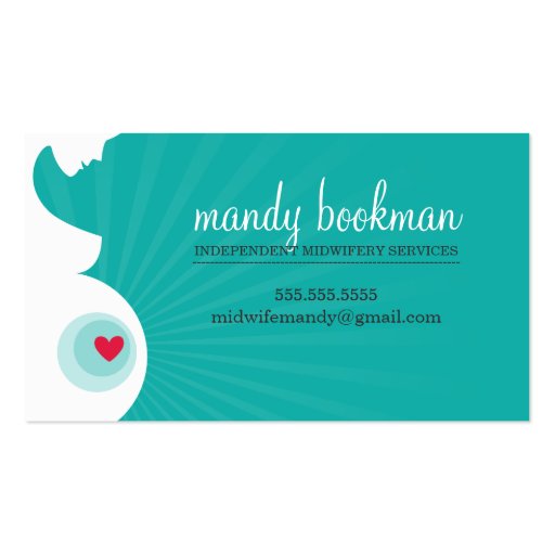 MIDWIFE DOULA CARD pregnant belly heart jade green Business Card Templates