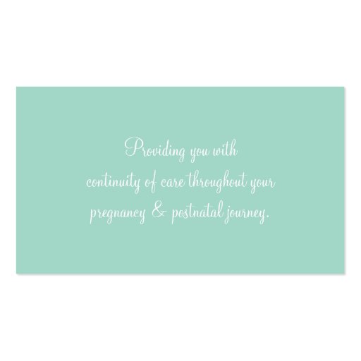 MIDWIFE DOULA CARD pregnant belly heart mint green Business Cards (back side)