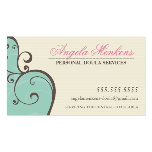 MIDWIFE DOULA creative swirls mint cream brown Business Card (front side)