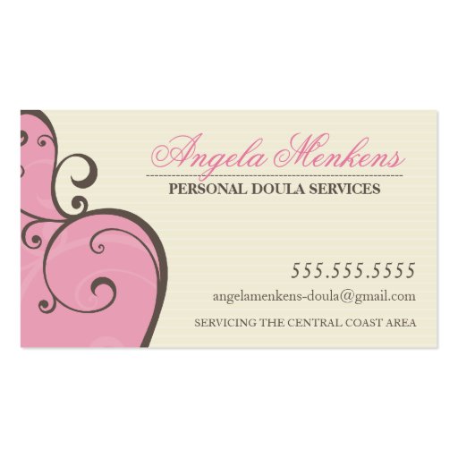 MIDWIFE DOULA creative swirls pink cream brown Business Cards (front side)