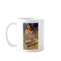 Miguela, kneeling still, put it to her lip mugs