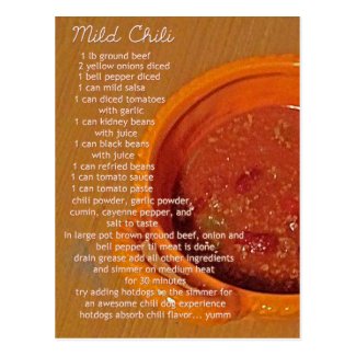 mild chili recipe card post card