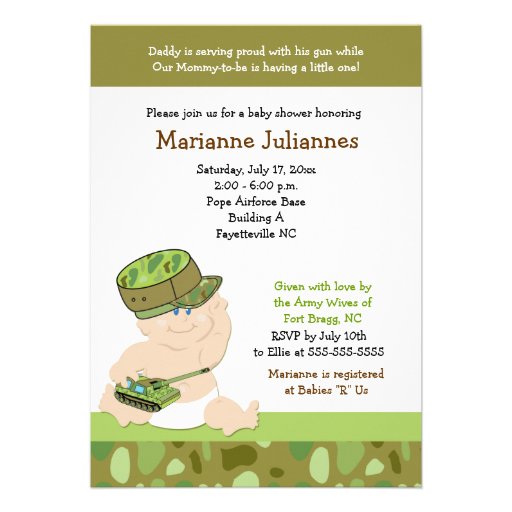 Military Army Marines 5x7 Baby Shower Invitation