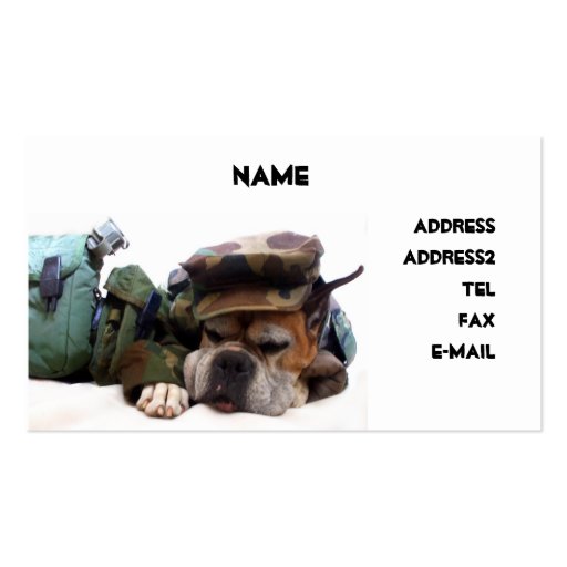 Military boxer dog business card (front side)