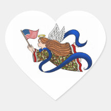 "Military Camo Angel" Heart Sticker