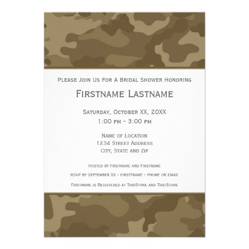 Military Camo Bridal Shower or Engagement Party Custom Invitations