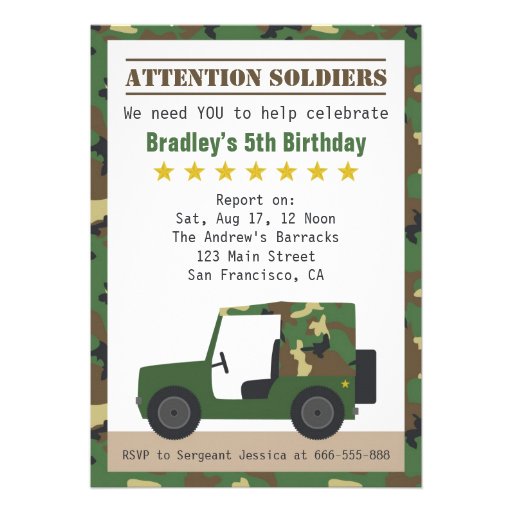Military Camouflage Pattern Soldier Boy Birthday Custom Invite