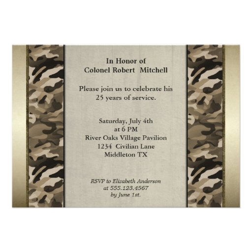 Military Fatigues Retirement Party Custom Invites