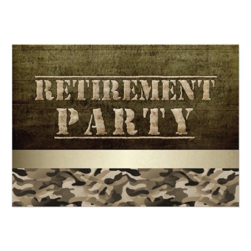 Military Fatigues Retirement Party Custom Invites (front side)