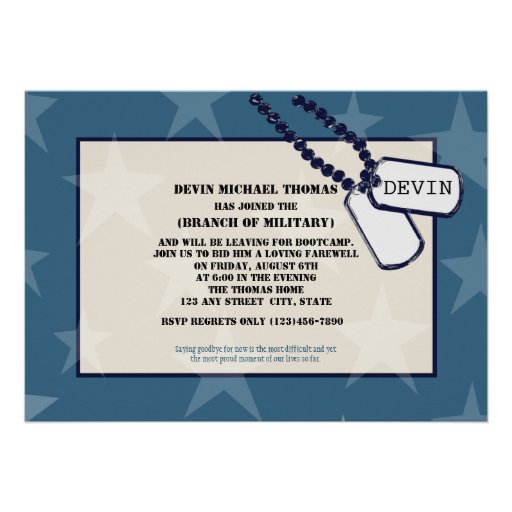 Military Going Away Party Blue Stars Custom Announcements (front side)