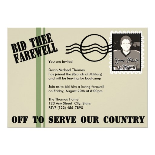 Military Going Away Party Custom Announcements (front side)